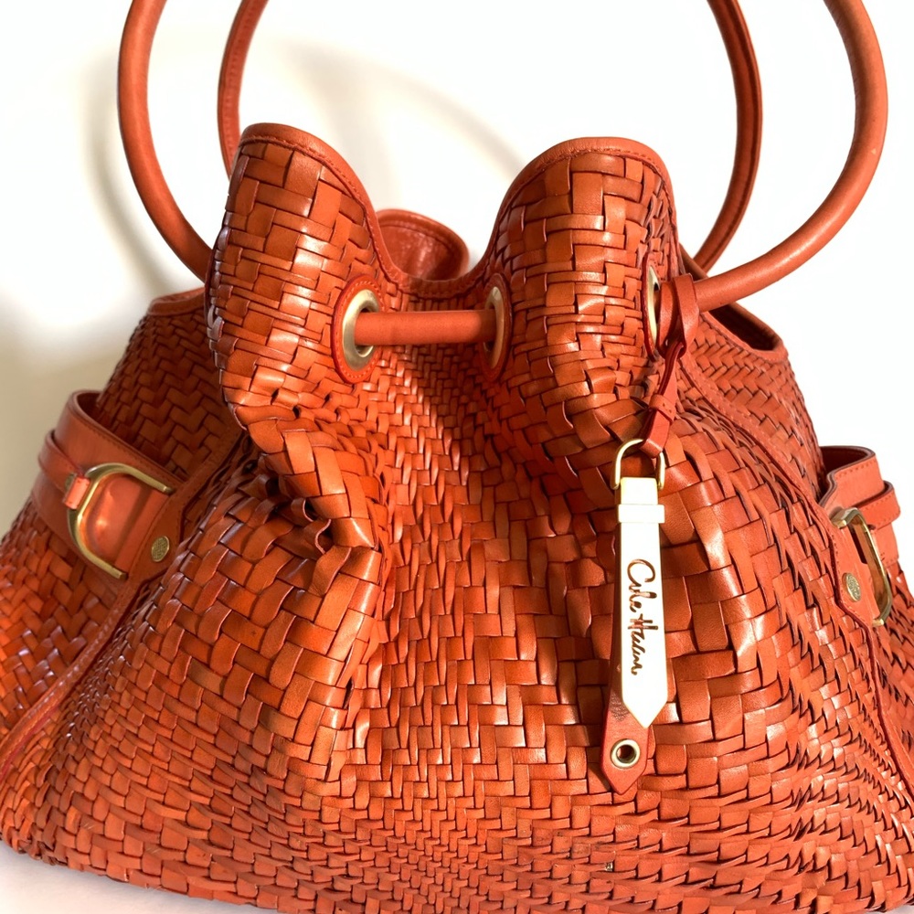 Cole Haan large woven leather tote orange